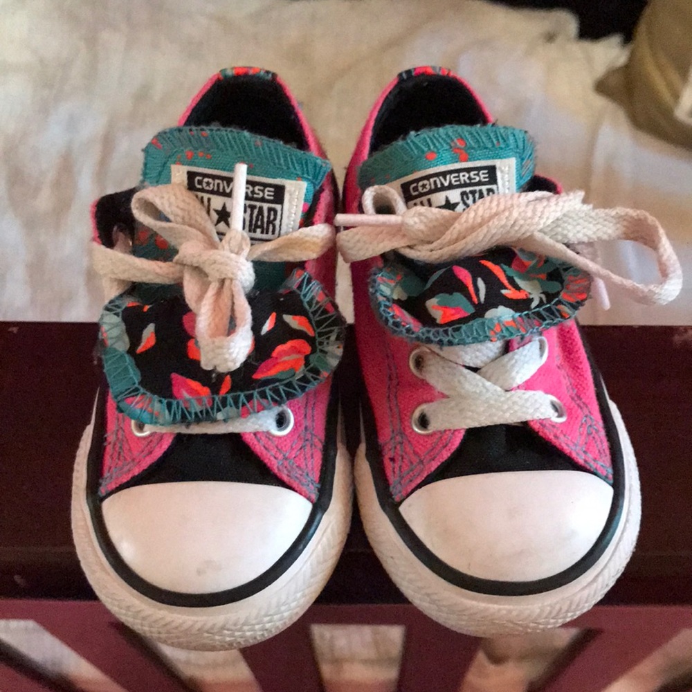 Converse pink with floral design. Gently loved.